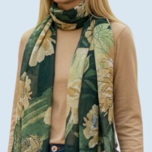 Studio Works Floral Green and Cream Long Sleeve Top